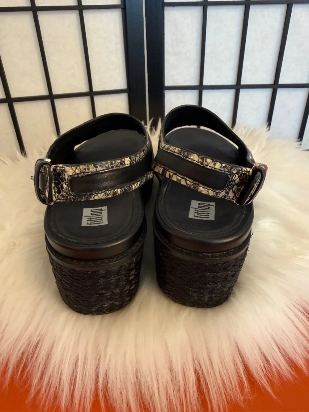 FitFlop Platform Leather Slingback Sandals with Snakeskin Trim